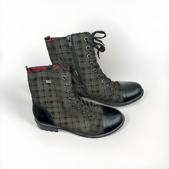 Remonte Rieker Women’s Tartan Combat Boots Size 8 US 39 EU R3309 Preppy Punk - Picture 1 of 11